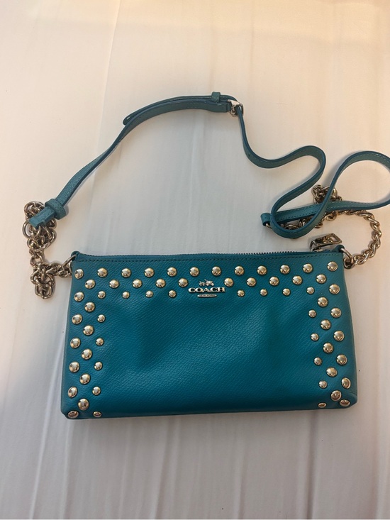 Coach Handbags - Coach Turquoise Studded Leather Crossbody Bag